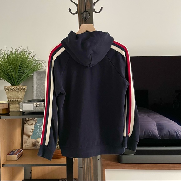 🌿Sandro Paris Navy Hoodie w/ Varsity Stripe Sleeves🌿 - Picture 2 of 5